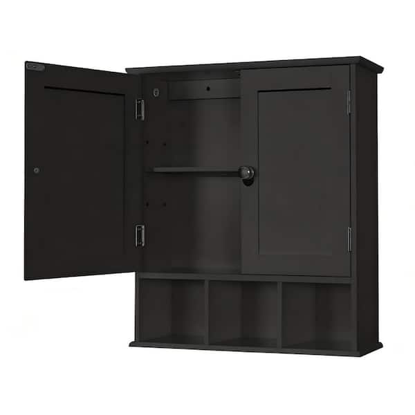 22 in. W x 23 in. H Wood Rectangular Black Surface Mount Medicine Cabinet with Door