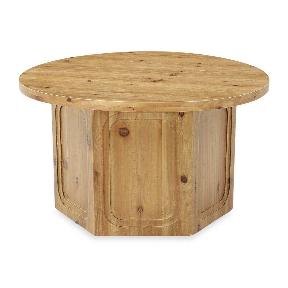 Allan 31.5" in. Brown Round Solid Wood Coffee Table