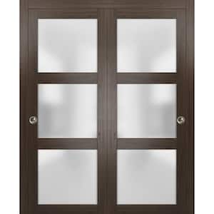 2552 36 in. x 80 in. 3 Panel Brown Finished Wood Sliding Door with Closet Bypass Hardware