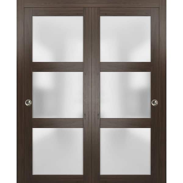 Sartodoors 2552 36 in. x 96 in. 3 Panel Brown Finished Wood Sliding Door with Closet Bypass Hardware