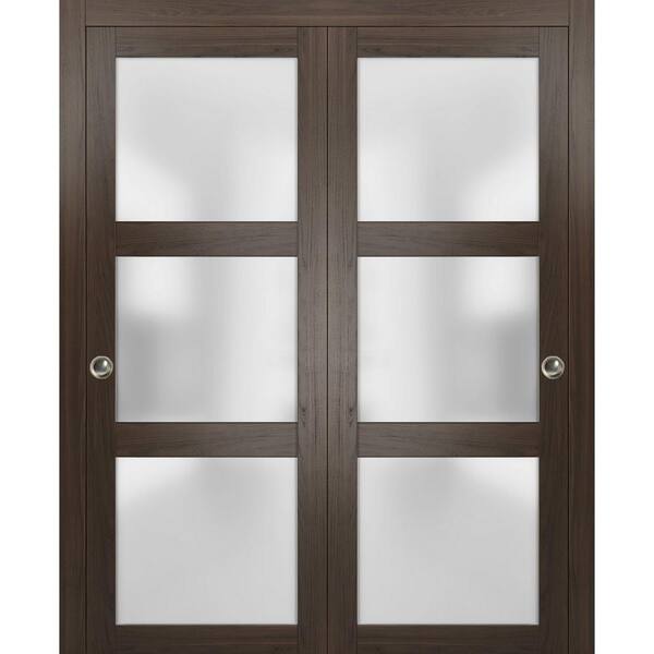 Sartodoors 2552 56 in. x 96 in. 3 Panel Brown Finished Wood Sliding Door with Closet Bypass Hardware