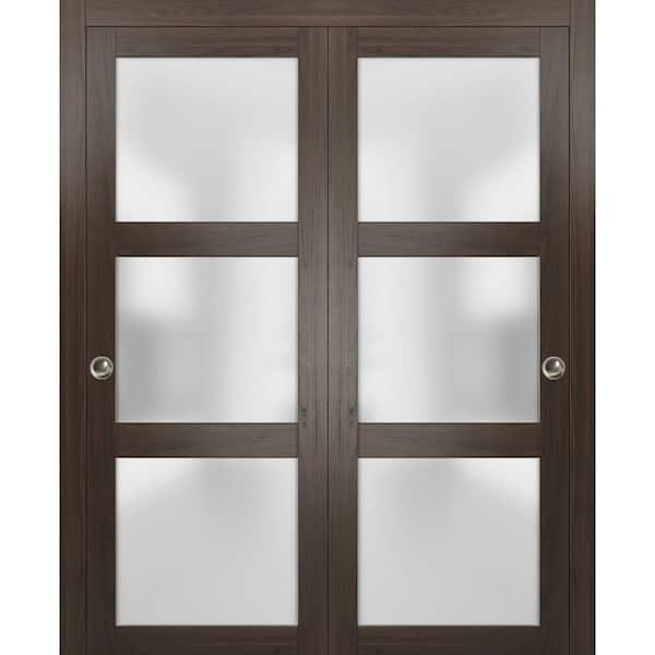 Sartodoors 2552 60 in. x 84 in. 3 Panel Brown Finished Wood Sliding ...