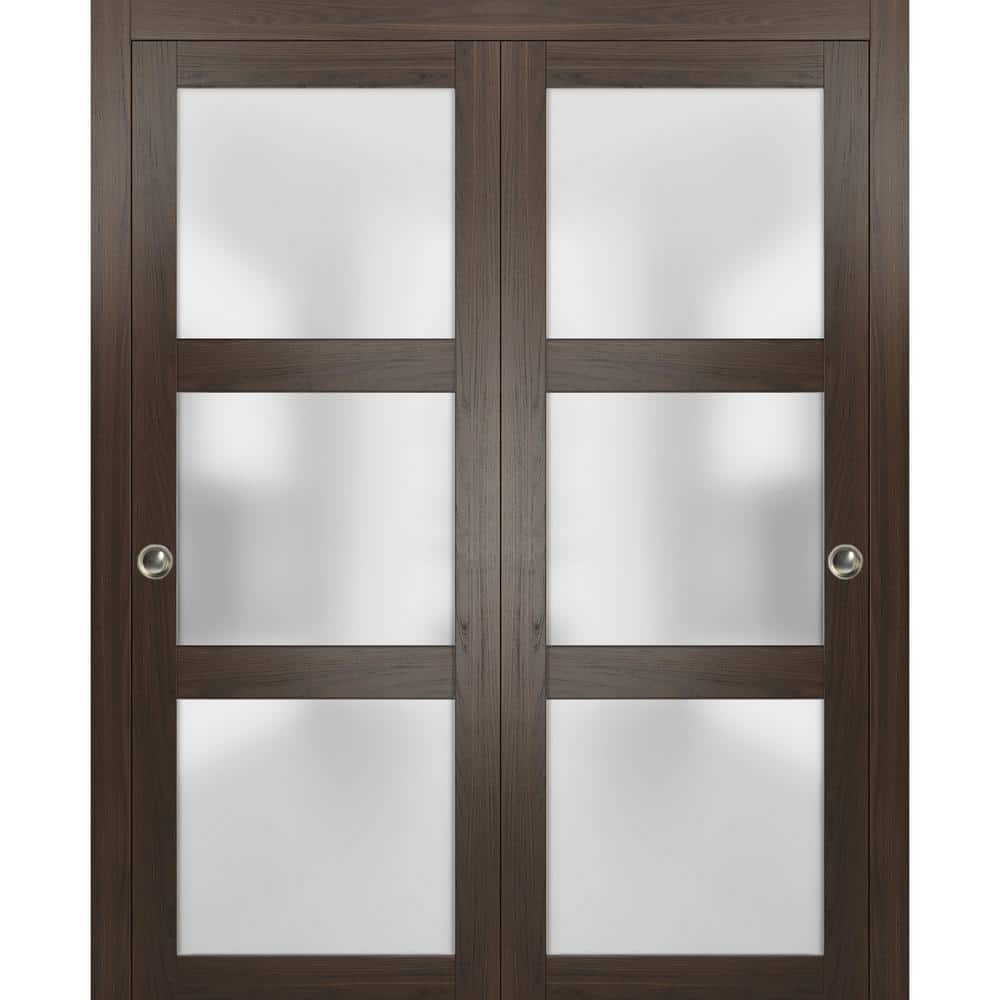 Sartodoors 2552 64 in. x 80 in. 3 Panel Brown Finished Wood Sliding Door with Closet Bypass Hardware -  2552DBDCA64