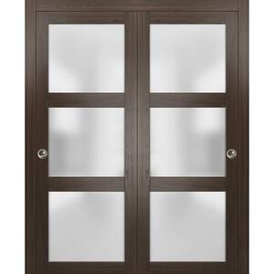 2552 64 in. x 84 in. 3 Panel Brown Finished Wood Sliding Door with Closet Bypass Hardware