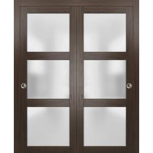 2552 72 in. x 84 in. 3 Panel Brown Finished Wood Sliding Door with Closet Bypass Hardware