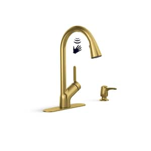 Setra Single-Handle Touchless Pull-Down Sprayer Kitchen Faucet in Vibrant Brushed Moderne Brass