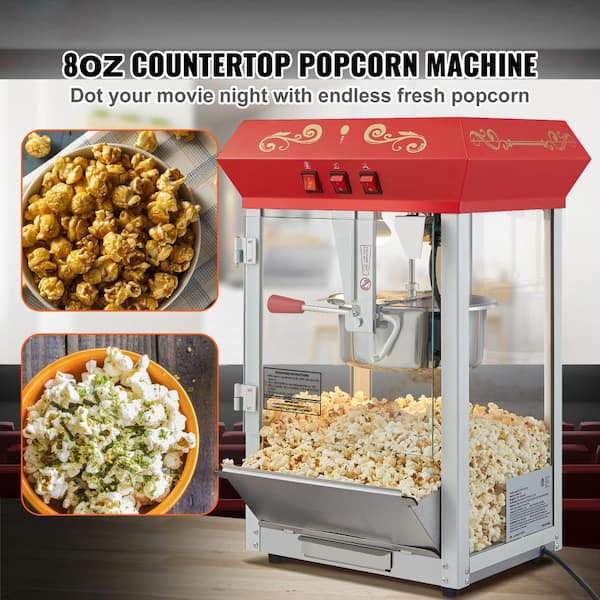 Commercial Popcorn Machine 850-Watt 8 oz. Red, Oil Popcorn Machine Popcorn Maker for 48-Cups Theater Style Popper