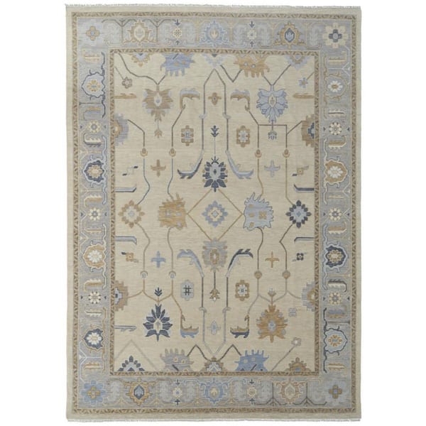 HomeRoots Gray, Ivory, Blue Floral 8 ft. x 12 ft. Area Rug