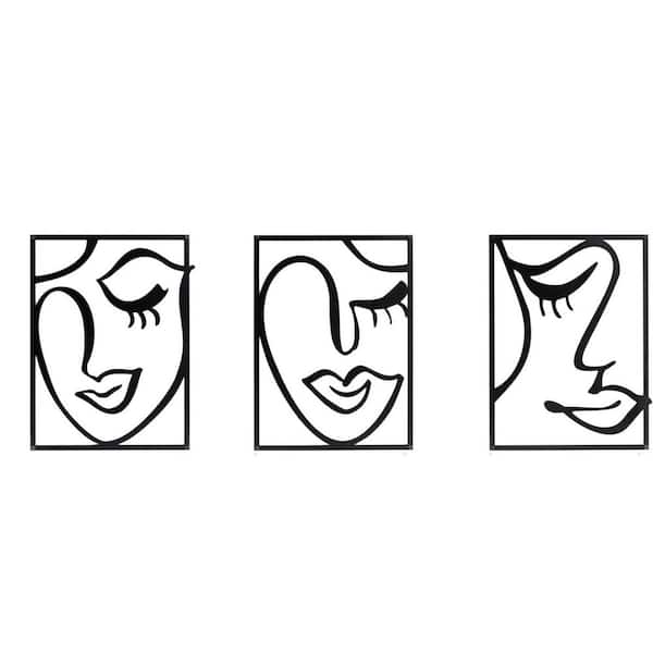 Avex 3-piece 15.9 in. x 11.8 in. Black Face Line Drawing Abstract Design Wall Architectural Decor Set