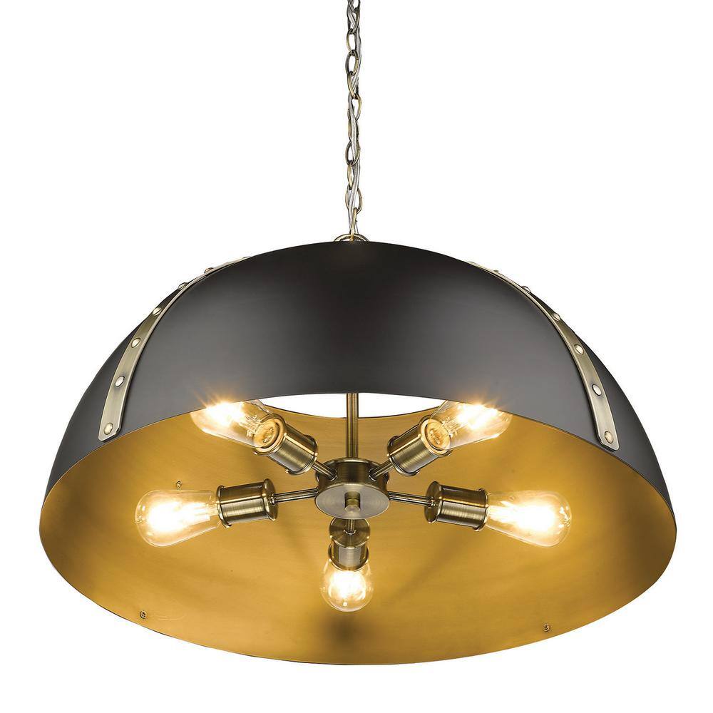 Aldrich Transitional 5-Light Oversized Dome Pendant in Aged Brass
