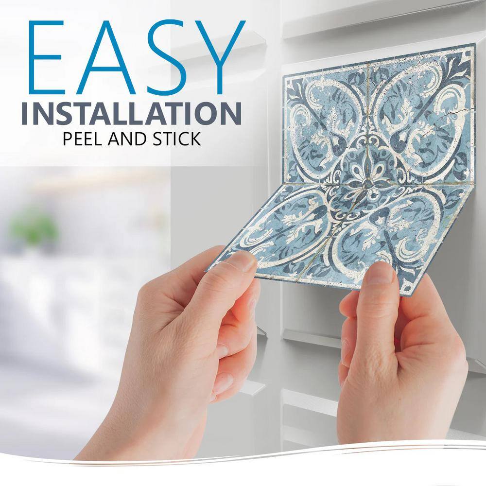 Steelblue and White Vinyl Peel and Stick Tile 8x8-inch
