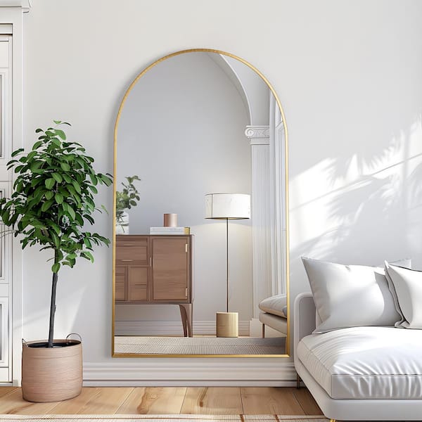 Dovelina 31 in. W x 71 in. H Arched Gold Aluminum Framed Full Length Mirror Standing Floor Mirror