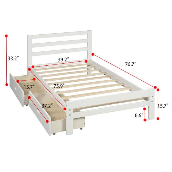 White Wooden Bed Frame With Storage, Wooden Bed Frame Dimensions