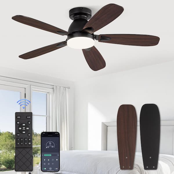 42 in. Indoor Black Dimmable Flush Mount Standard Ceiling Fan with Integrated LED Light and Remote Control Included