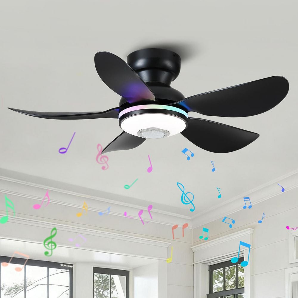 36 in. Indoor/Outdoor Black Flush Mount Ceiling Fan with Dimmable RGB LED Lights and Remote price history on PriceWatchPro