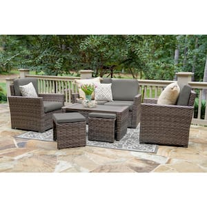Newton 6-Piece Wicker Patio Conversation Set with Gray Polyester Cushions