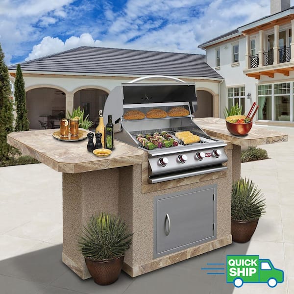 Cal Flame 4-Burner Stainless Steel Propane Grill Island with 27 in. Access Door