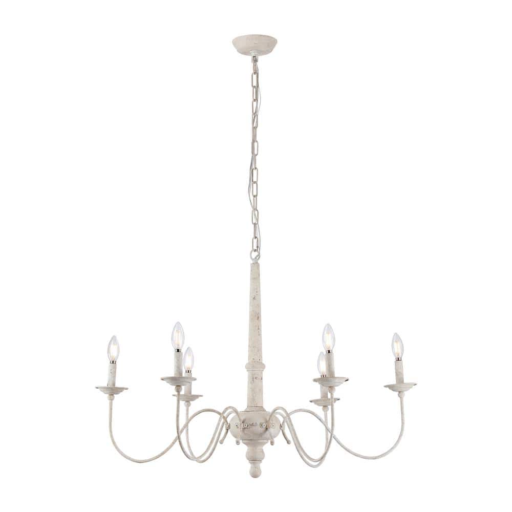 Benton 6-Light Distressed White Chandelier for Living Room with No Bulbs iI