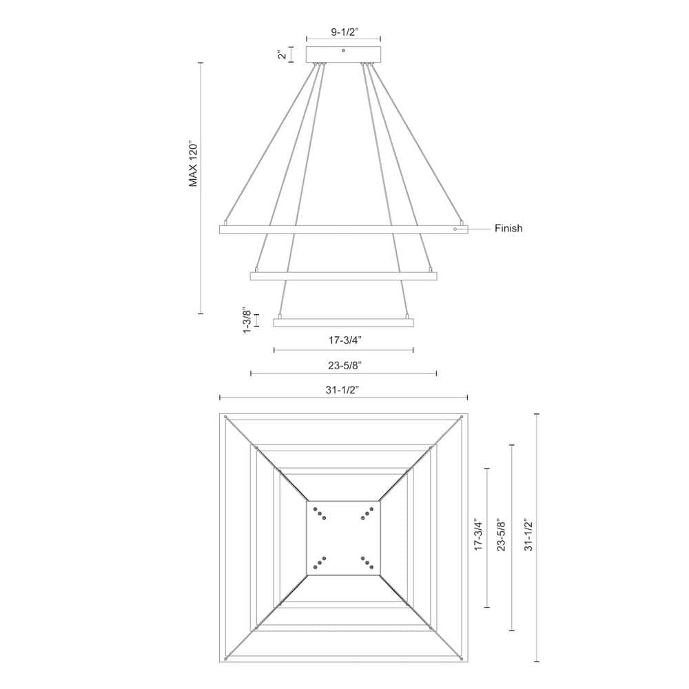 Piazza Rectilinear White LED Chandelier with Dual Illumination