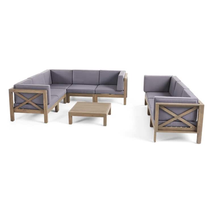 Brava 9pc Acacia Sectional Sofa & Table Set - Gray/Dark Gray - Christopher Knight Home