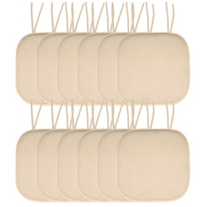 Honeycomb Memory Foam Square 16 in. x 16 in. Non-Slip Back Chair Cushion with Ties (12-Pack), Linen