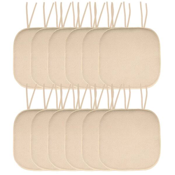 Sweet Home Collection Honeycomb Memory Foam Square 16 in. x 16 in. Non-Slip Back Chair Cushion with Ties (12-Pack), Linen