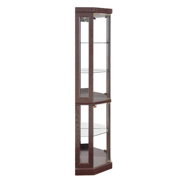 Tileon 15.31 in. W x 15.31 in. D x 69.84 in. H Dark Red Linen Cabinet Corner Lighted Curio Cabinet Glass Display Case