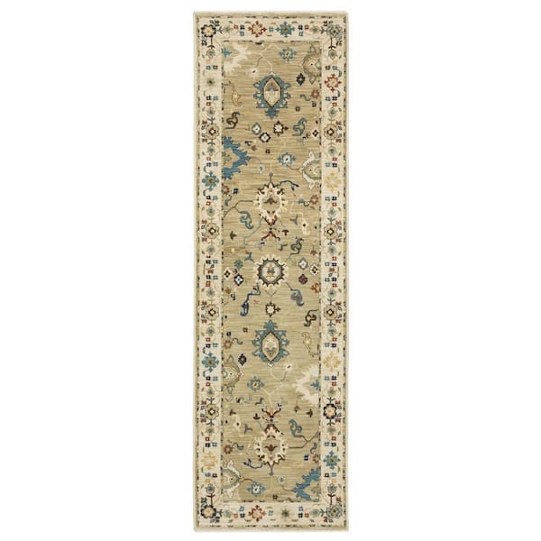 AVERLEY HOME Fleetwood Beige/Multi-Colored 2 ft. x 8 ft. Bohemian Persian Floral Polypropylene Fringe Edge Indoor Runner Area Rug