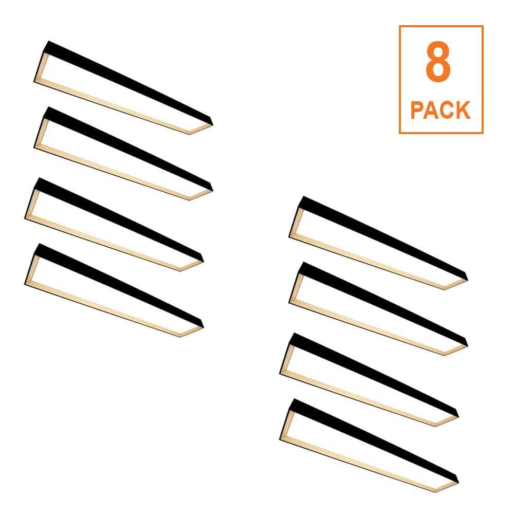 8-Pack 4 ft. x 8 in. Matte Black with White Oak Interior LED Flush Mount 3000 Lumens Adjustable CCT Kitchen Lighting