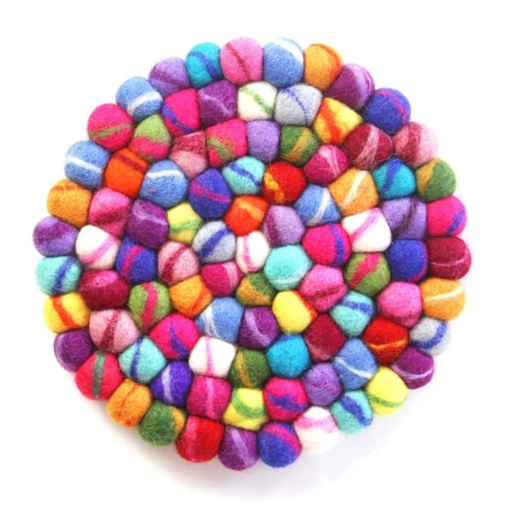 Sustainable Coasters Handmade Rainbow Felt Ball Coasters Set