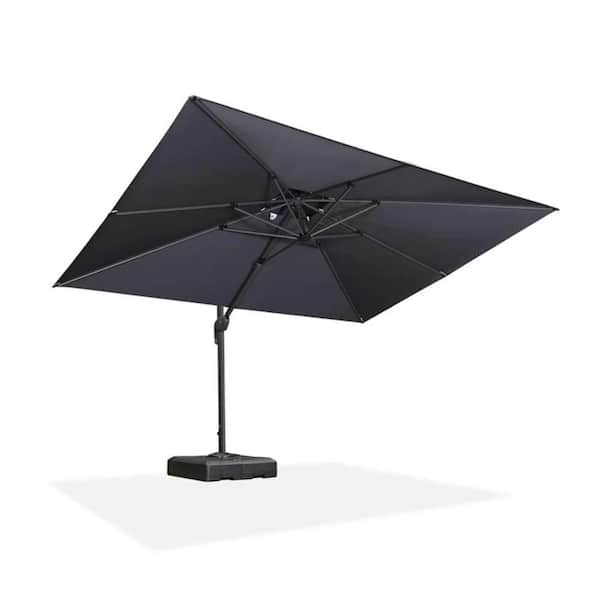 PURPLE LEAF 11 ft. Square 2-Tier Aluminum Cantilever 360° Rotation Patio Umbrella with Base in Ground, Gray