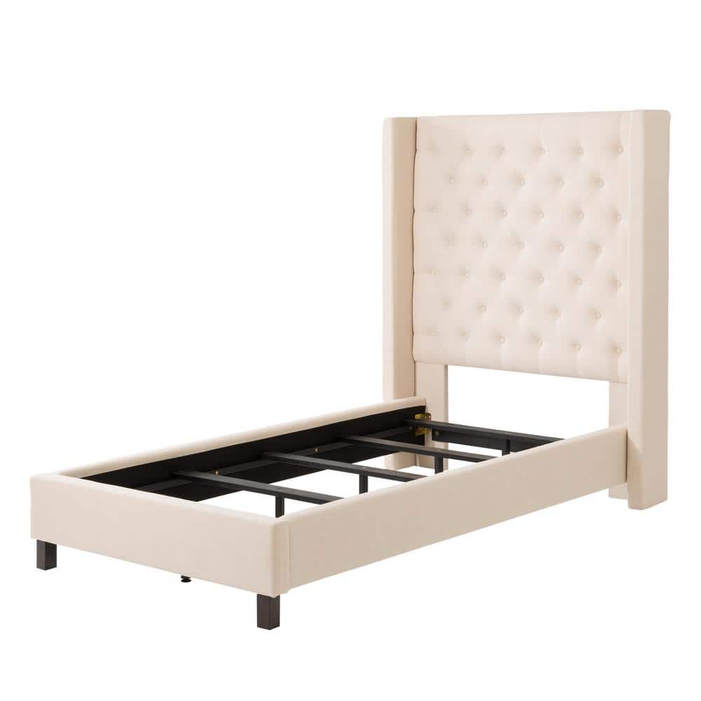 CorLiving Fairfield Cream Tufted Fabric Twin/Single Bed with Wings BBT ...