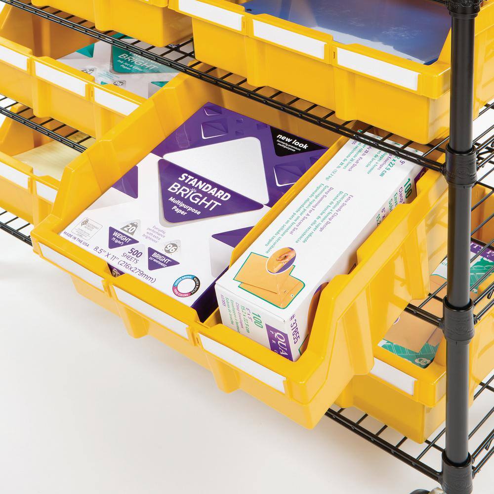 63.5" Black Steel 8-Tier Storage Rack with Yellow Bins