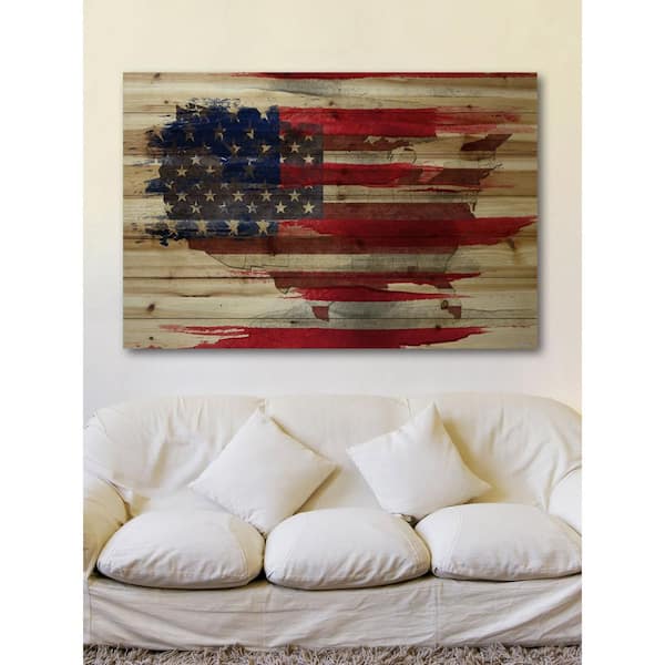 Unbranded 12 in. H x 18 in. W "American Map" by Parvez Taj Printed Natural Pine Wood Wall Art