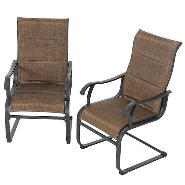 Brown Textilene Iron Outdoor Patio Dining Chairs (2-Pack)