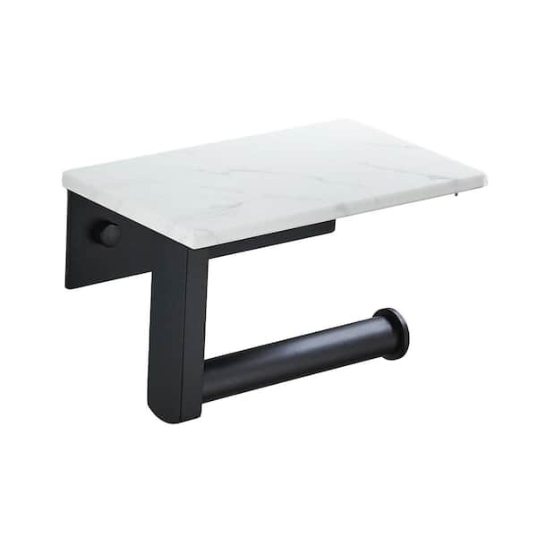 Forious pro Wall Mount Single Post Toilet Paper Holder with Marble Shelf in Matte-Black