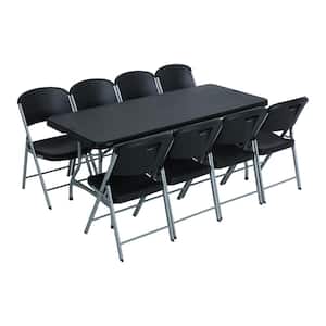 9-Piece Black Stackable Folding Table Set