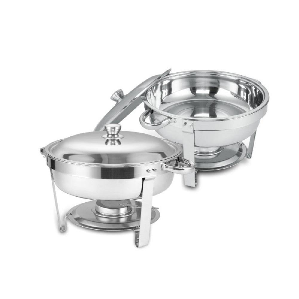 5 Qt. Silver Stainless Steel Chafing Dish Set with Foldable Legs 2-Pieces/S