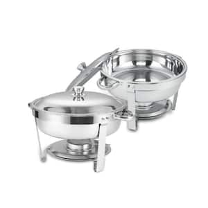 5 Qt. Silver Stainless Steel Chafing Dish Set with Foldable Legs 2-Pieces/Sets