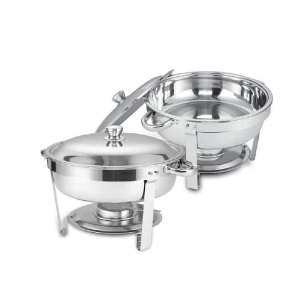 Unbranded 5 Qt. Silver Stainless Steel Chafing Dish Set with Foldable Legs 2-Pieces/Sets