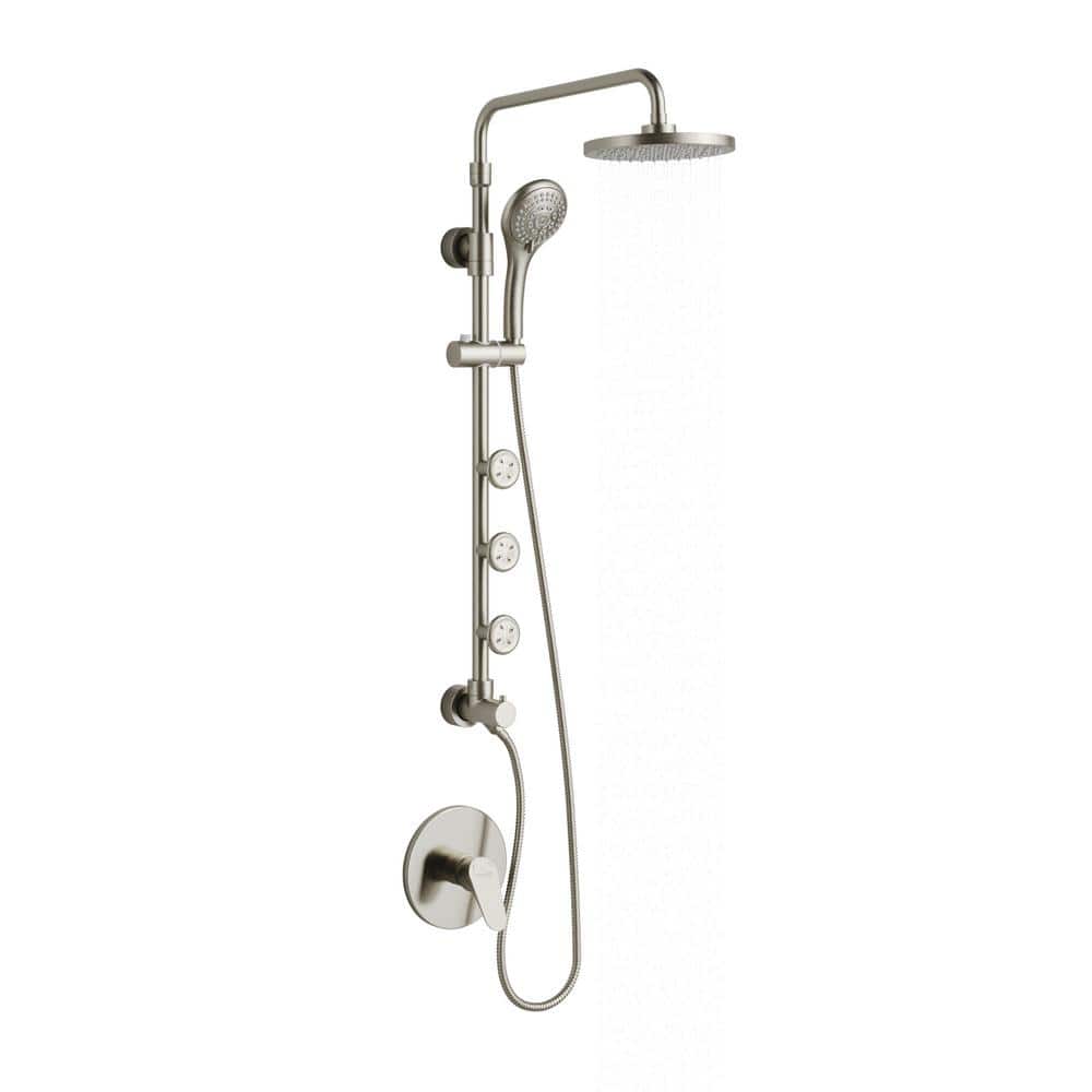 Brushed Nickel Multi-Function Shower System with Adjustable Height