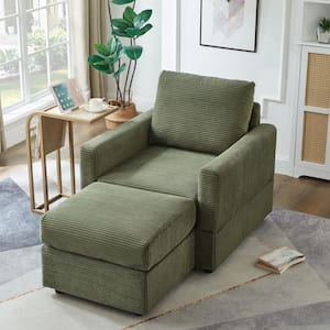 Green Polyester Classic Corduroy Chaise Lounge with Ottoman for Living Room