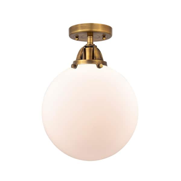 Beacon 10 in. 1-Light Brushed Brass Industrial Semi-Flush Mount with Frosted Glass Shade