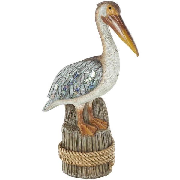 Litton Lane Teal Resin Textured Pelican Sculpture with Brown Block and Shiny Accents