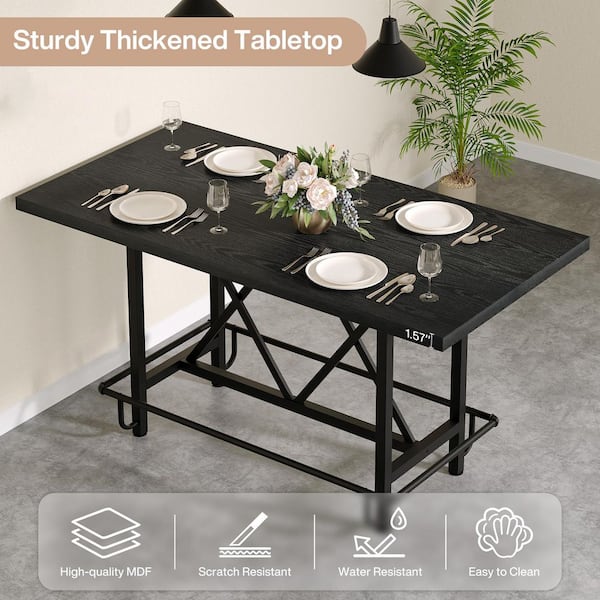 Roesler Rectangular Black Wood 62.99 in. 4 Legs Dining Table Seats 6
