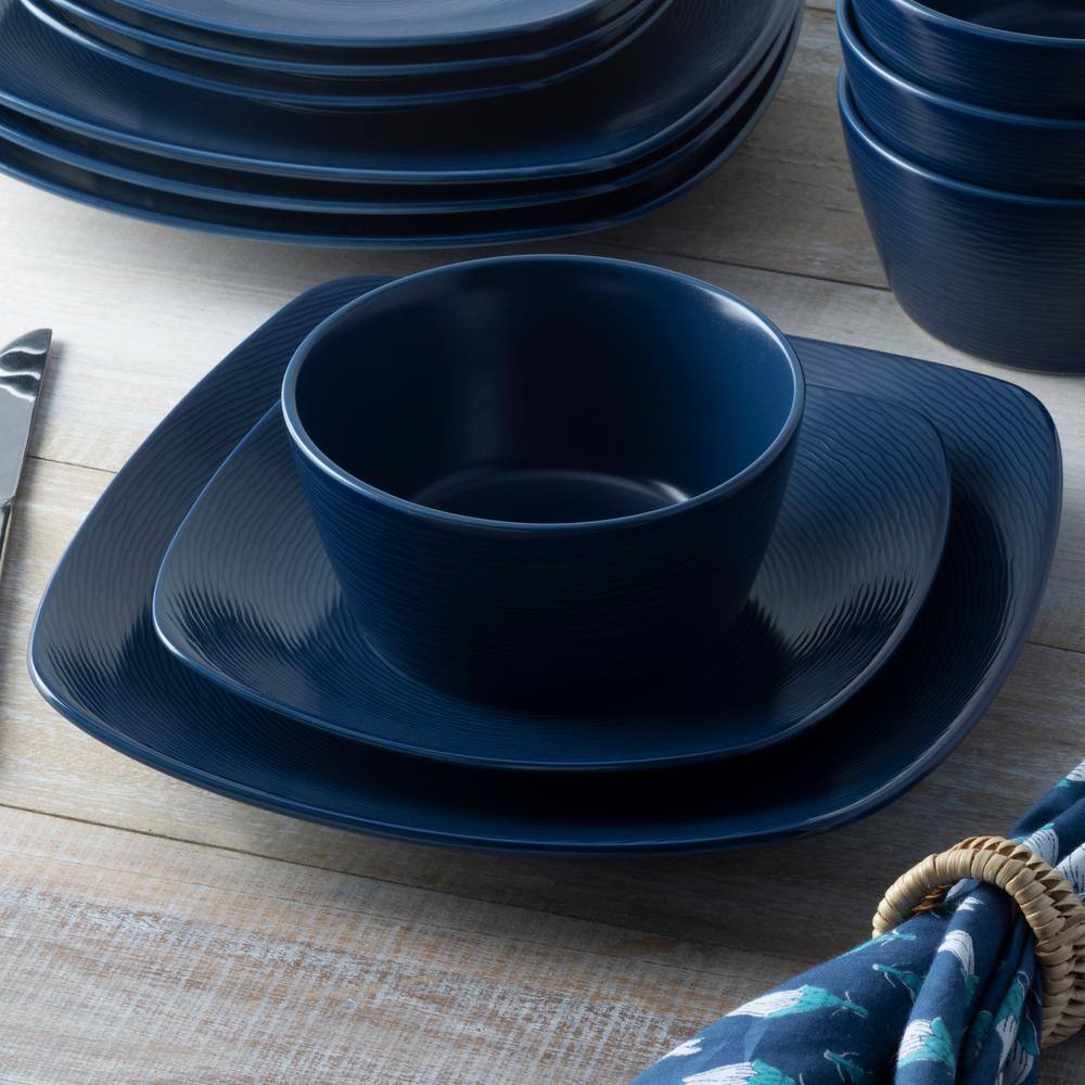 Navy Textured Glass Cereal Bowls, Set of 4