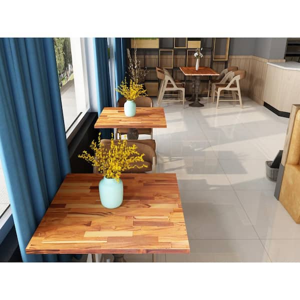 Interbuild 2.3 ft. L x 28 in. D, Teak Butcher Block Table Top Countertop in Clear with Square Edge