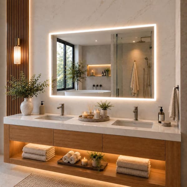niveal 60 in. W x 36 in. H Rectangular Frameless LED Wall Bathroom