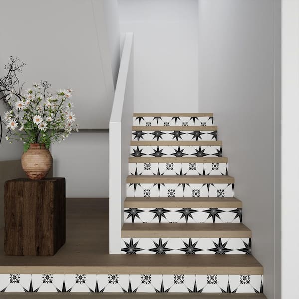 7.87 in. x 7.87 in. White and Black Octagram Waterproof Wallpaper, Vinyl Peel and Stick Liner(10 Sheet 4.23 sq. ft./Box)