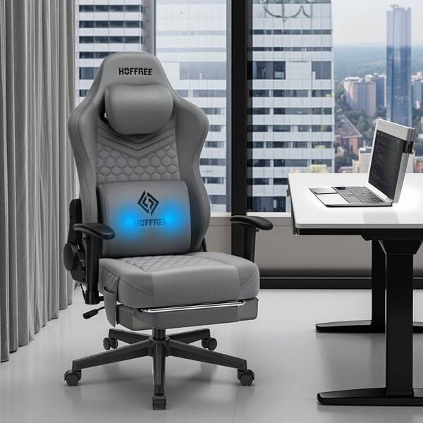 Simple Deluxe Ergonomic Gaming Chair With Footrest & Lumbar Support – Swivel Computer Office Chair, Contemporary Style-1261989